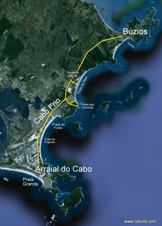 Mapa de Satélite da Pousada Cabufa em Cabo Frio